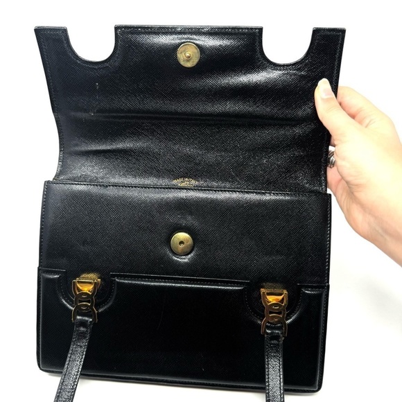 Gucci Vintage 60s Black Leather Top Handle Bag - Picture 9 of 12